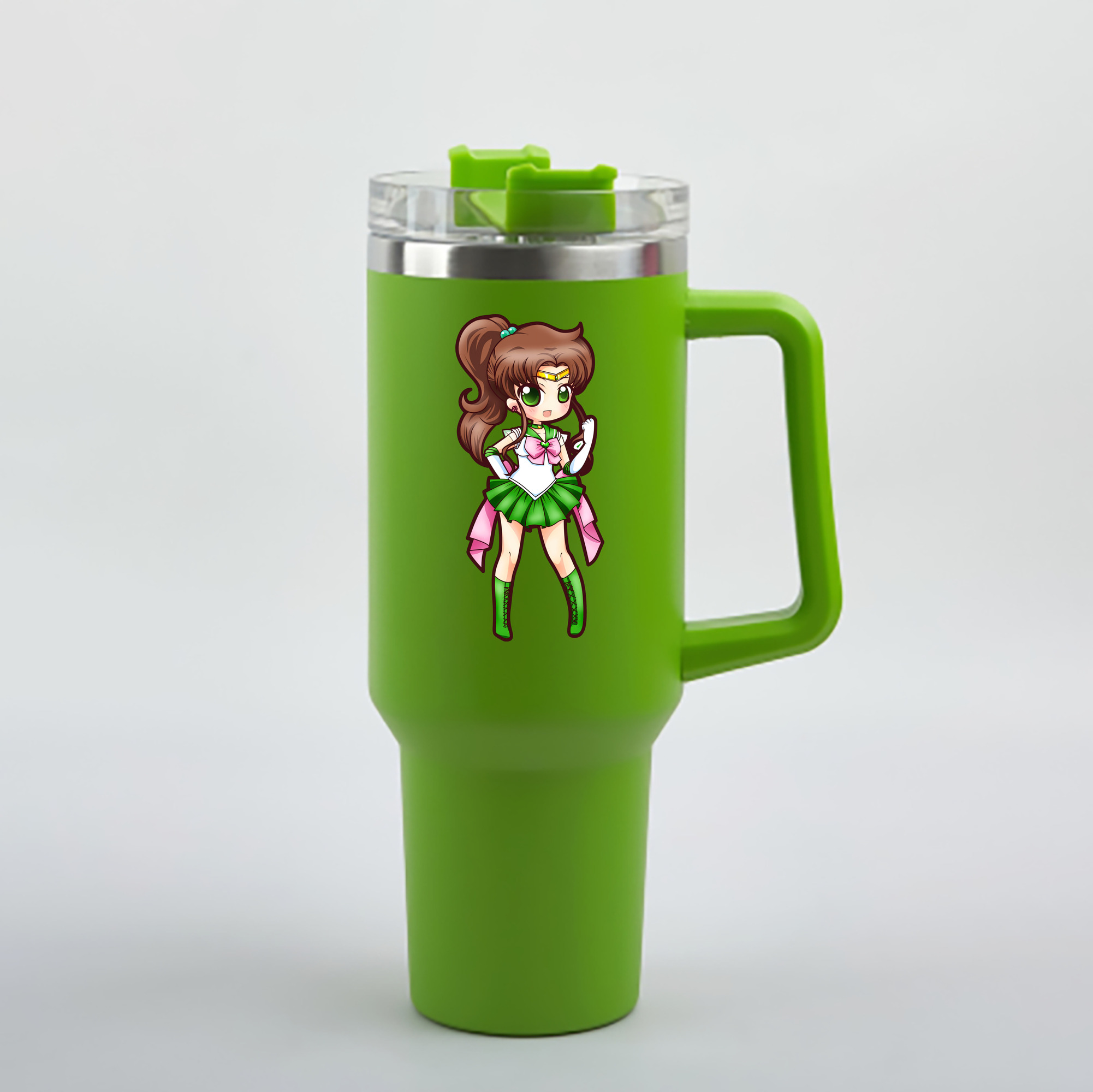 （画像用） 美少女戦士セーラームーン 木野 まこと きの まこと Sailor Moon Kino Makoto （セーラージュピター；Sailor Jupiter） 1200mL車用タンブラー - クリスタルステッカー（プラスチックストロー付き）